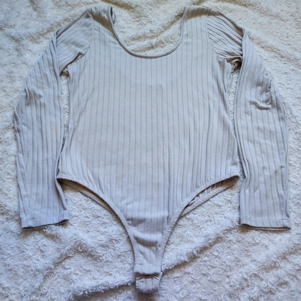 West of Melrose Ribbed Cream Rayon blend LS Bodysuit Large Capsule Wardrobe